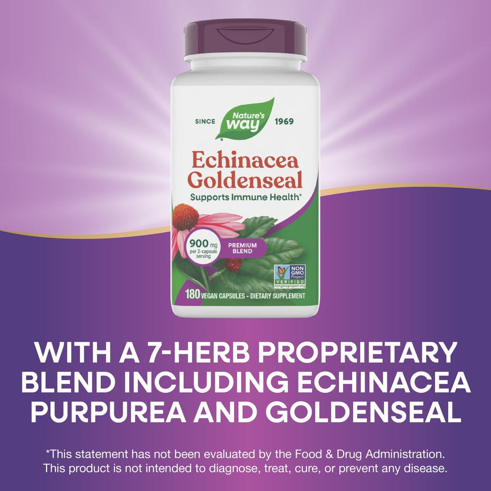 Nature's Way Echinacea Goldenseal seven-herb blend illustration.