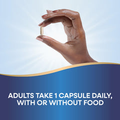 Lifestyle shot suggesting daily routine with a glass of water and capsule.