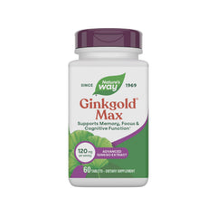 Nature's Way Ginkgold Max bottle front highlighting vegan memory support.