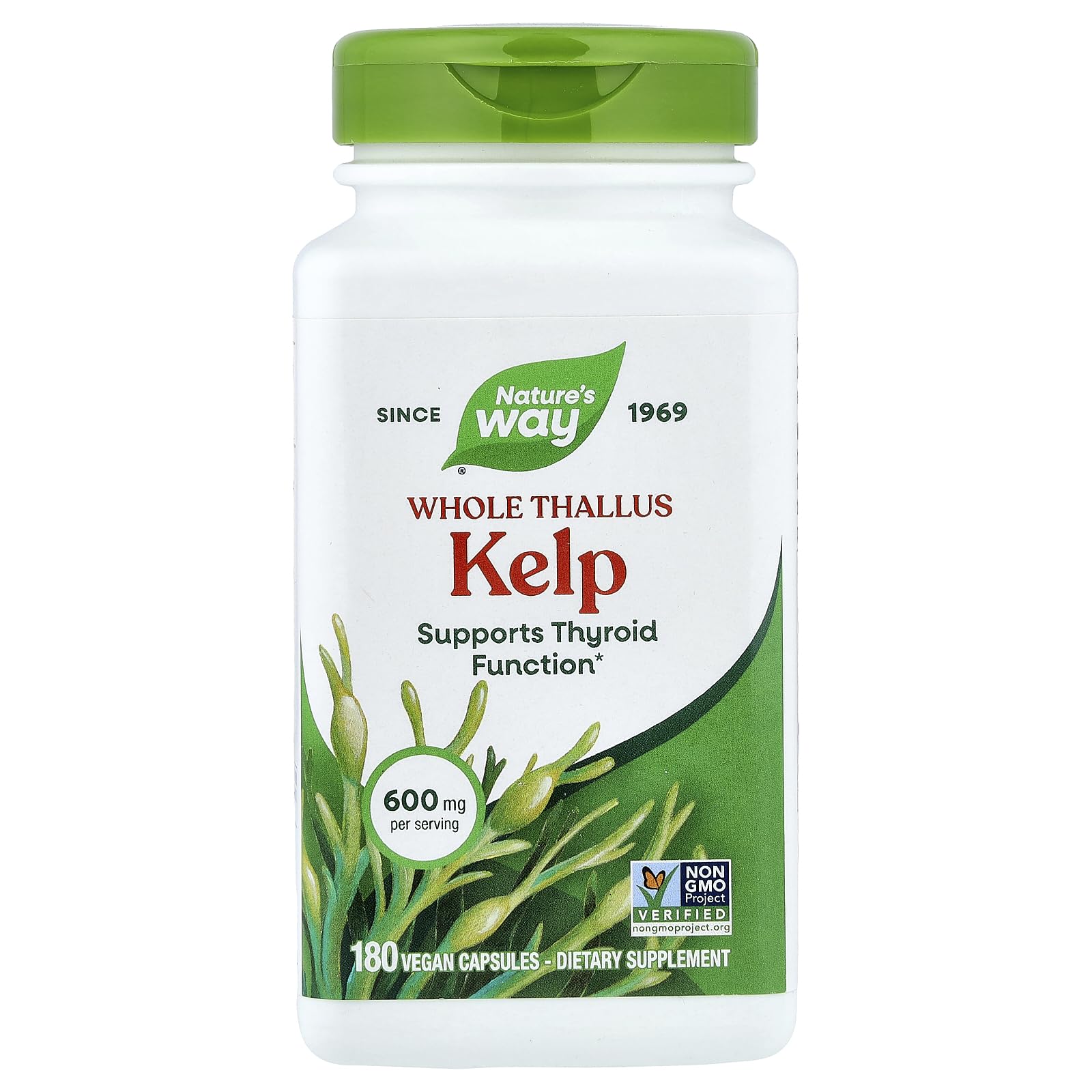 Nature's Way Kelp bottle, pack 2, front view, convenient daily seaweed supplement