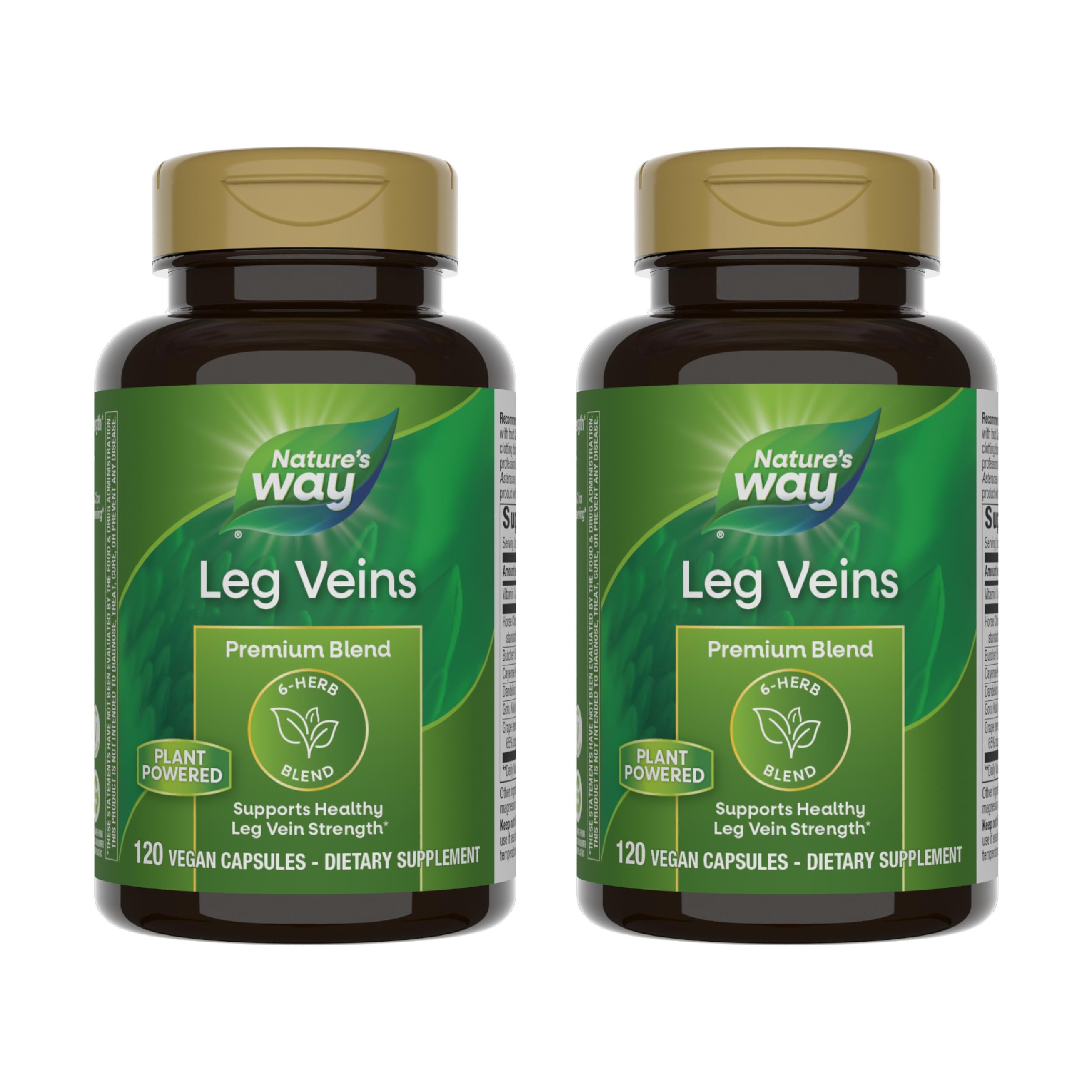 Nature's Way Leg Veins bottle front shows the 6-herb blend