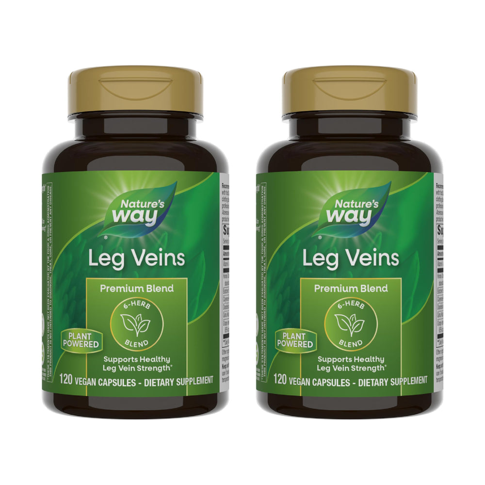 Nature's Way Leg Veins bottle front shows the 6-herb blend