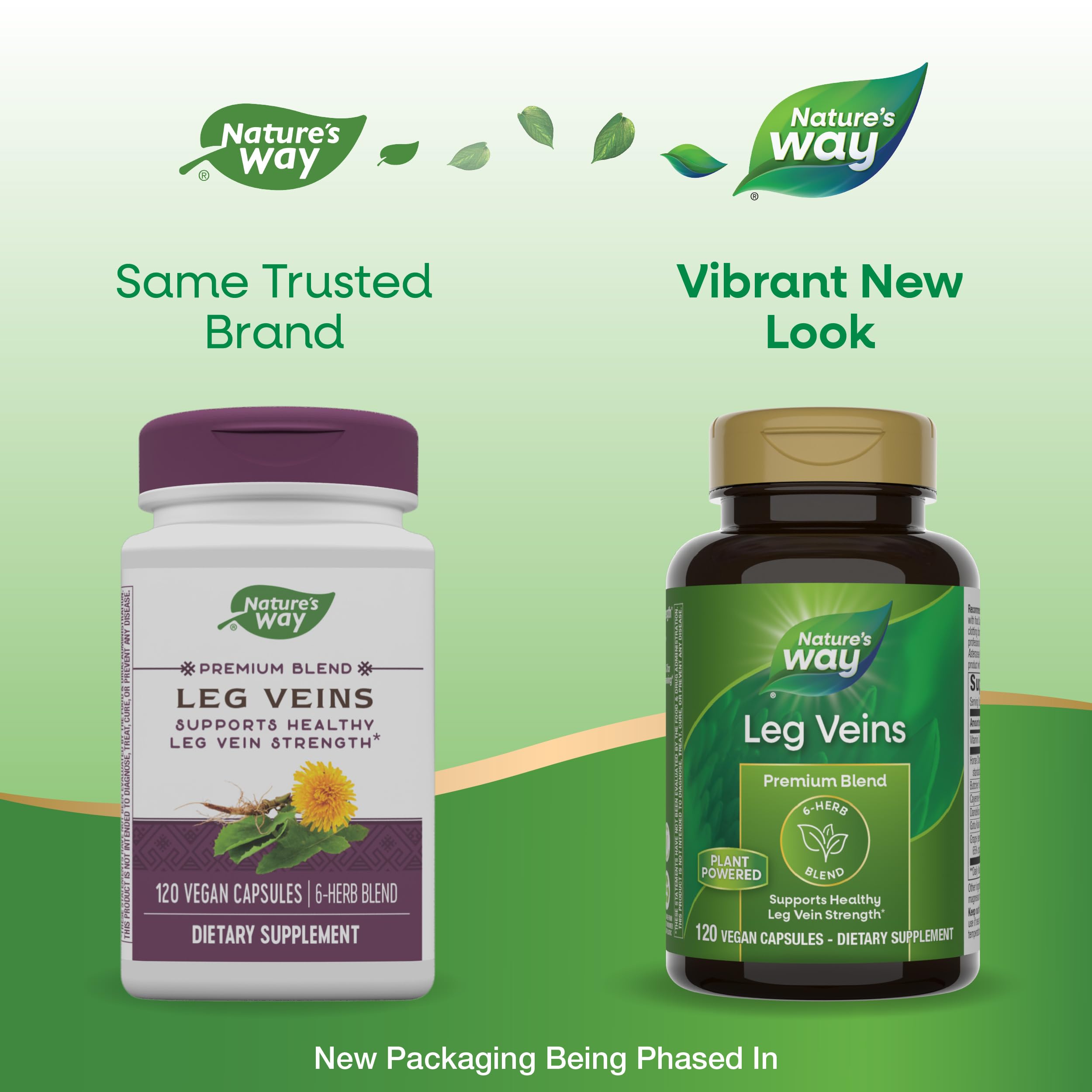 Nature's Way Leg Veins label closeup features horse chestnut and herbs