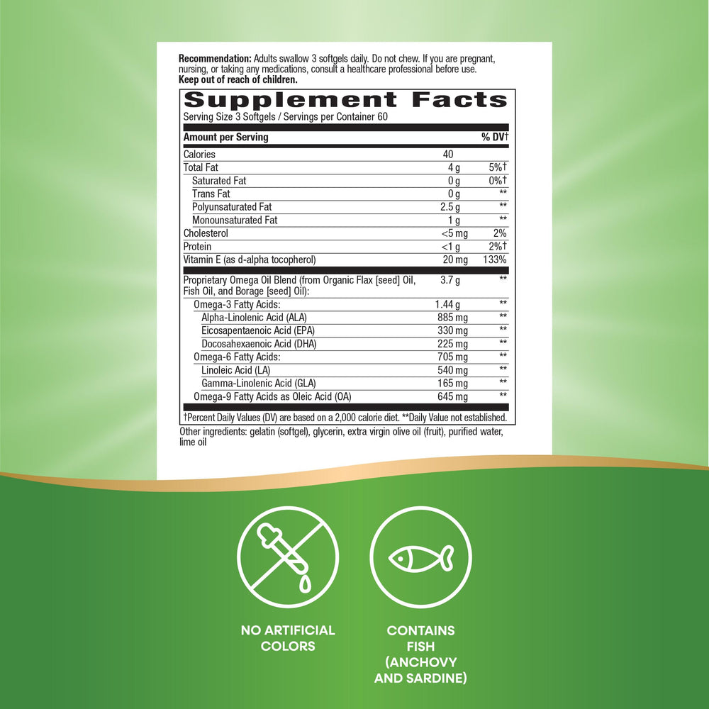 Ingredients view of Nature’s Way Mega 3/6/9: fish flax borage oils