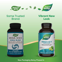 Close-up of Nature’s Way Mega 3/6/9 lime softgels