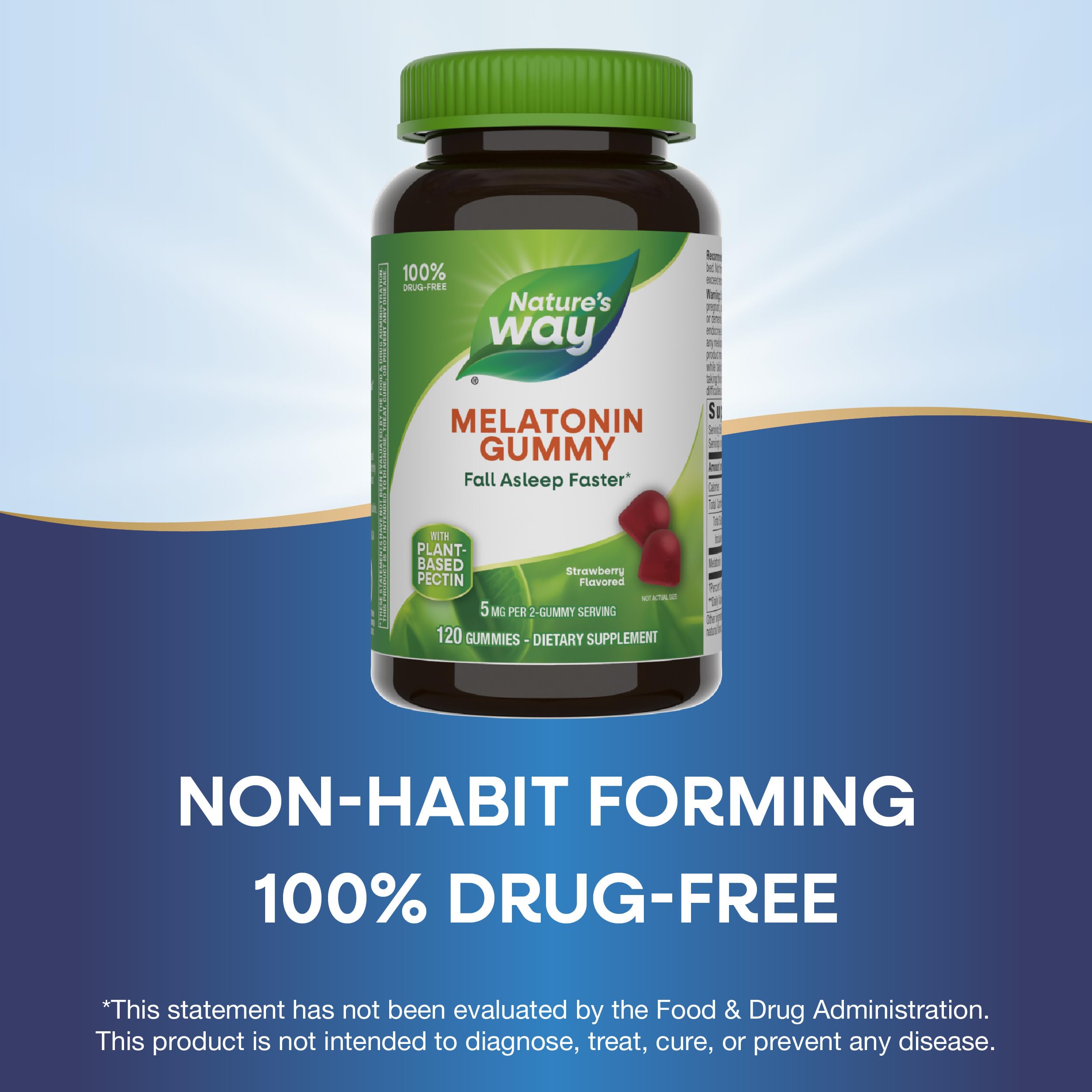 Nature's Way Melatonin Gummies gluten free label highlights plant based ingredients