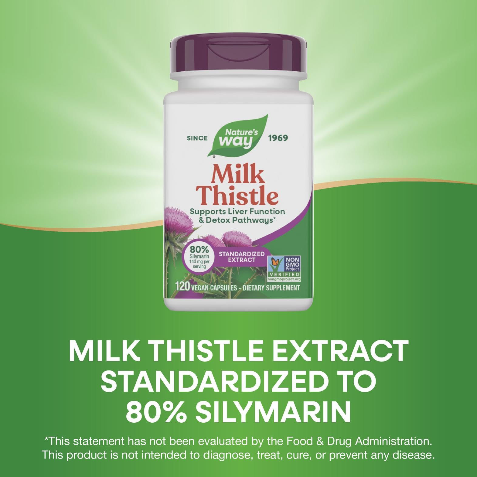 Nature's Way Milk Thistle seed extract 80% silymarin close-up demonstrates potency