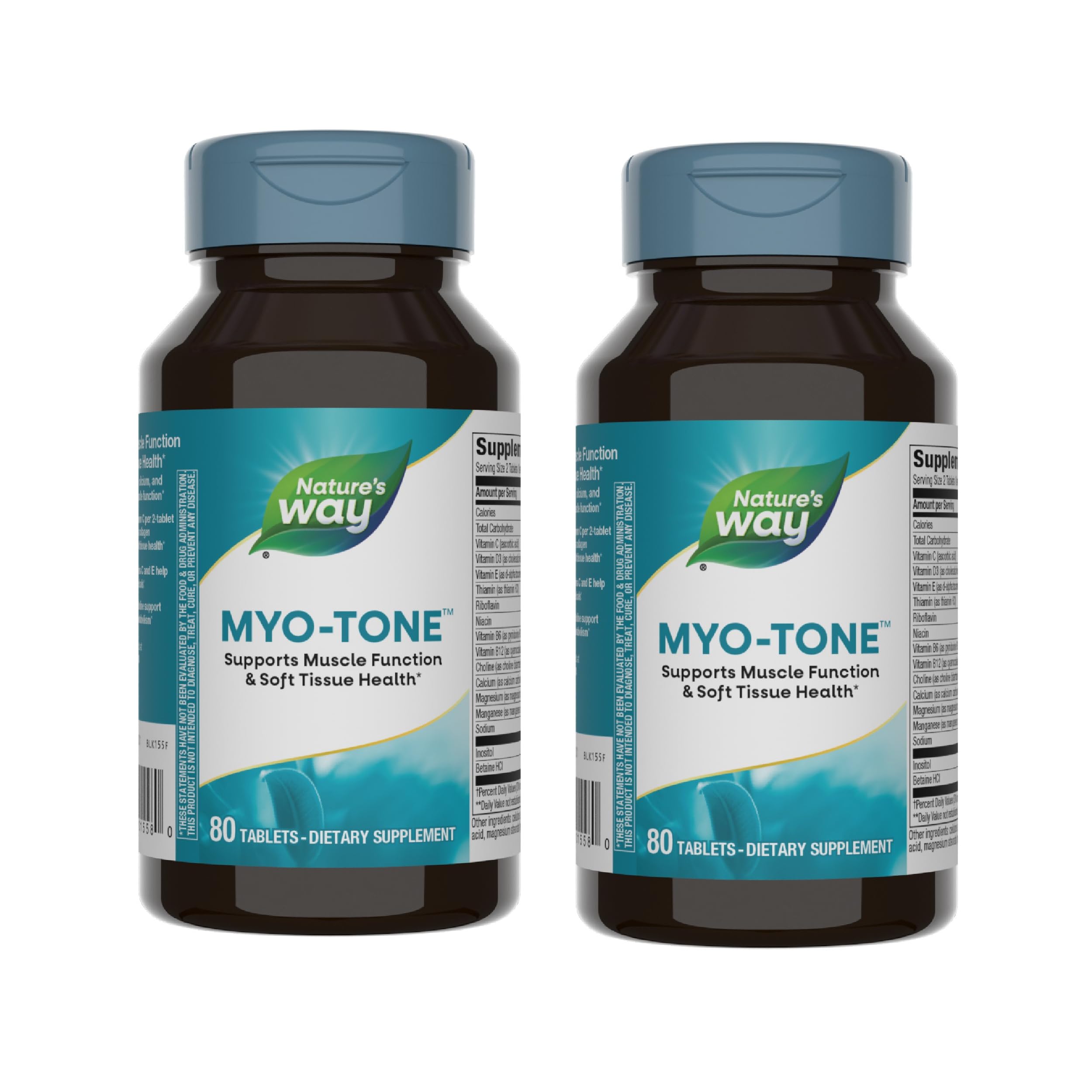 Nature's Way Myo-Tone bottle front shows gluten-free and vegetarian formula for active lifestyles.