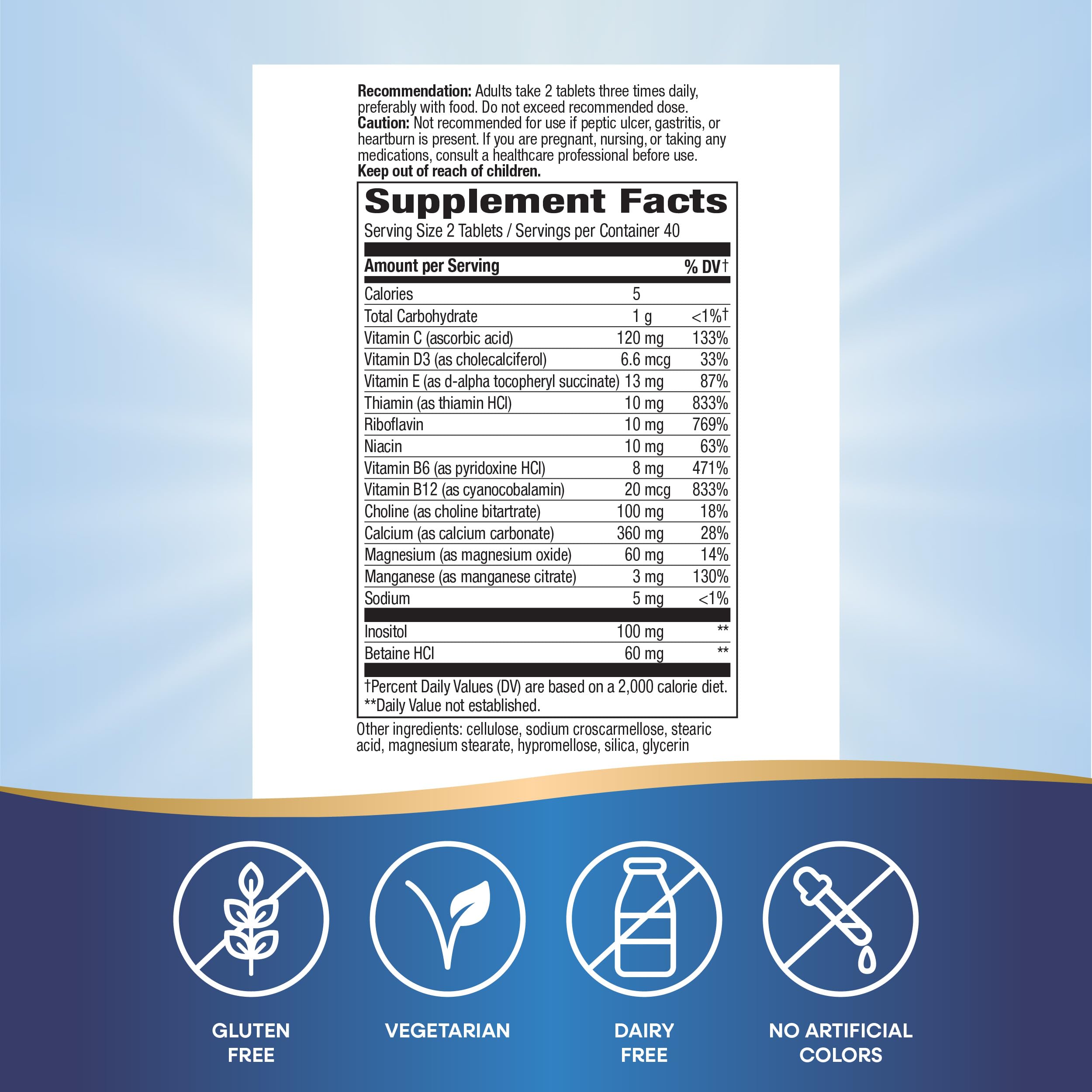 Nature's Way Myo-Tone tablets close-up highlighting magnesium and B vitamins.