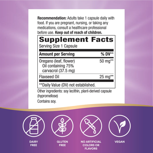 Nature's Way Oregano Oil capsules closeup highlighting high carvacrol content for immune support