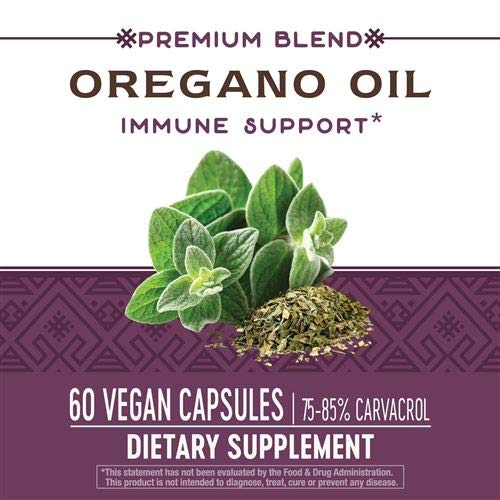 Nature's Way oregano oil with flaxseed formulation detail.