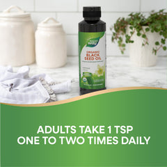 Premium cold-pressed Nature's Way Black Seed Oil in a glass bottle.