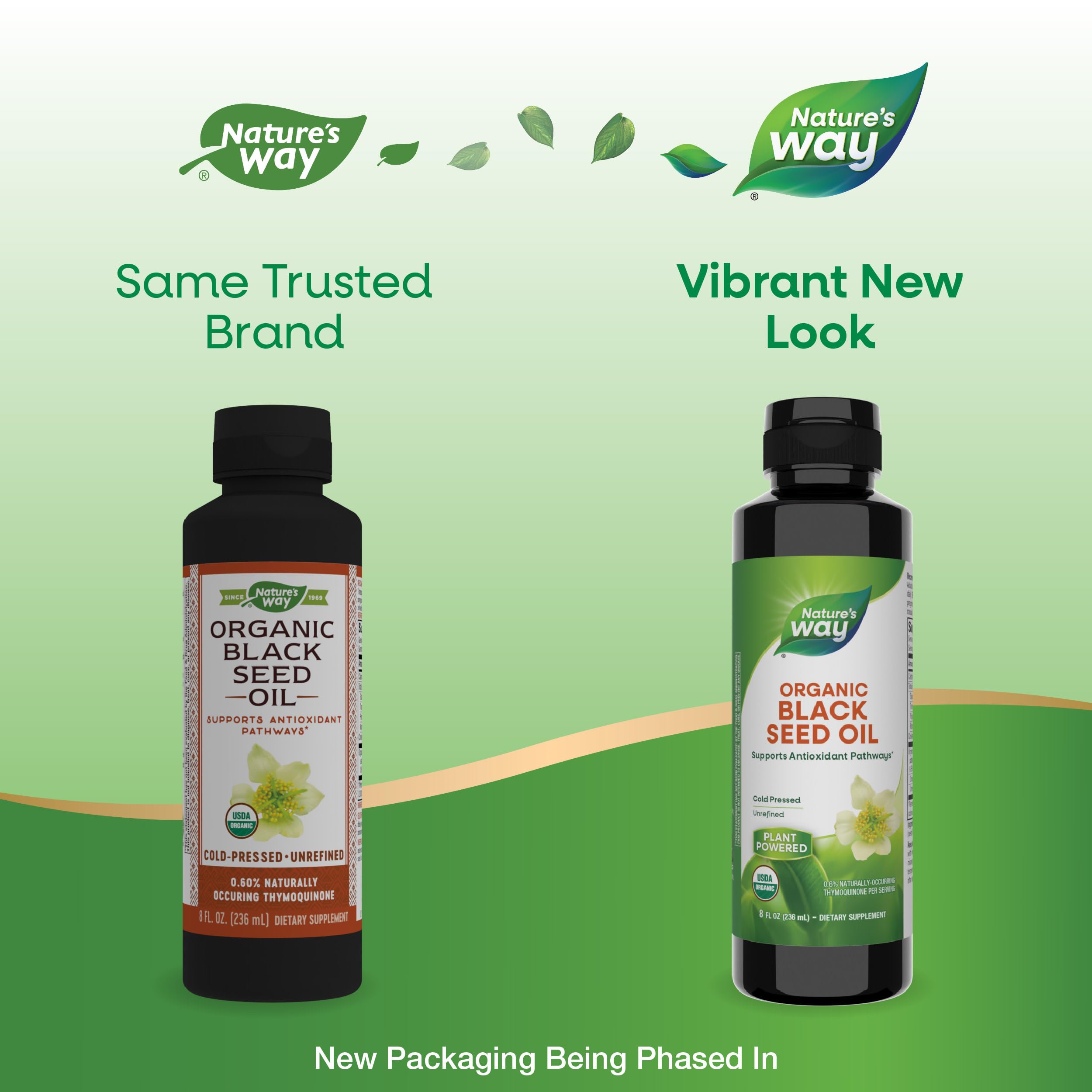 Close-up of Nature's Way Black Seed Oil label highlighting organic, cold-pressed quality.