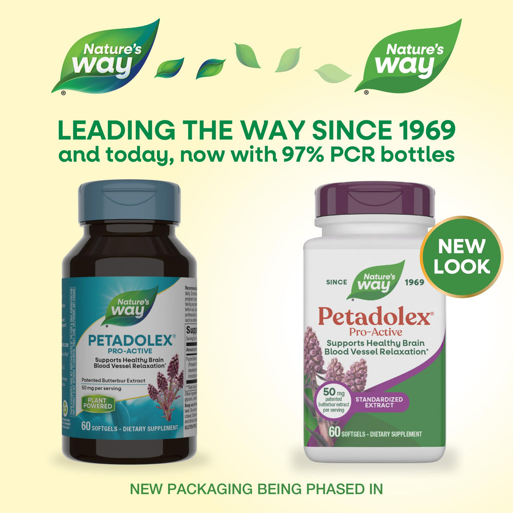 Nature's Way Petadolex Pro-Active bottle cap showing easy-dose softgels for daily use