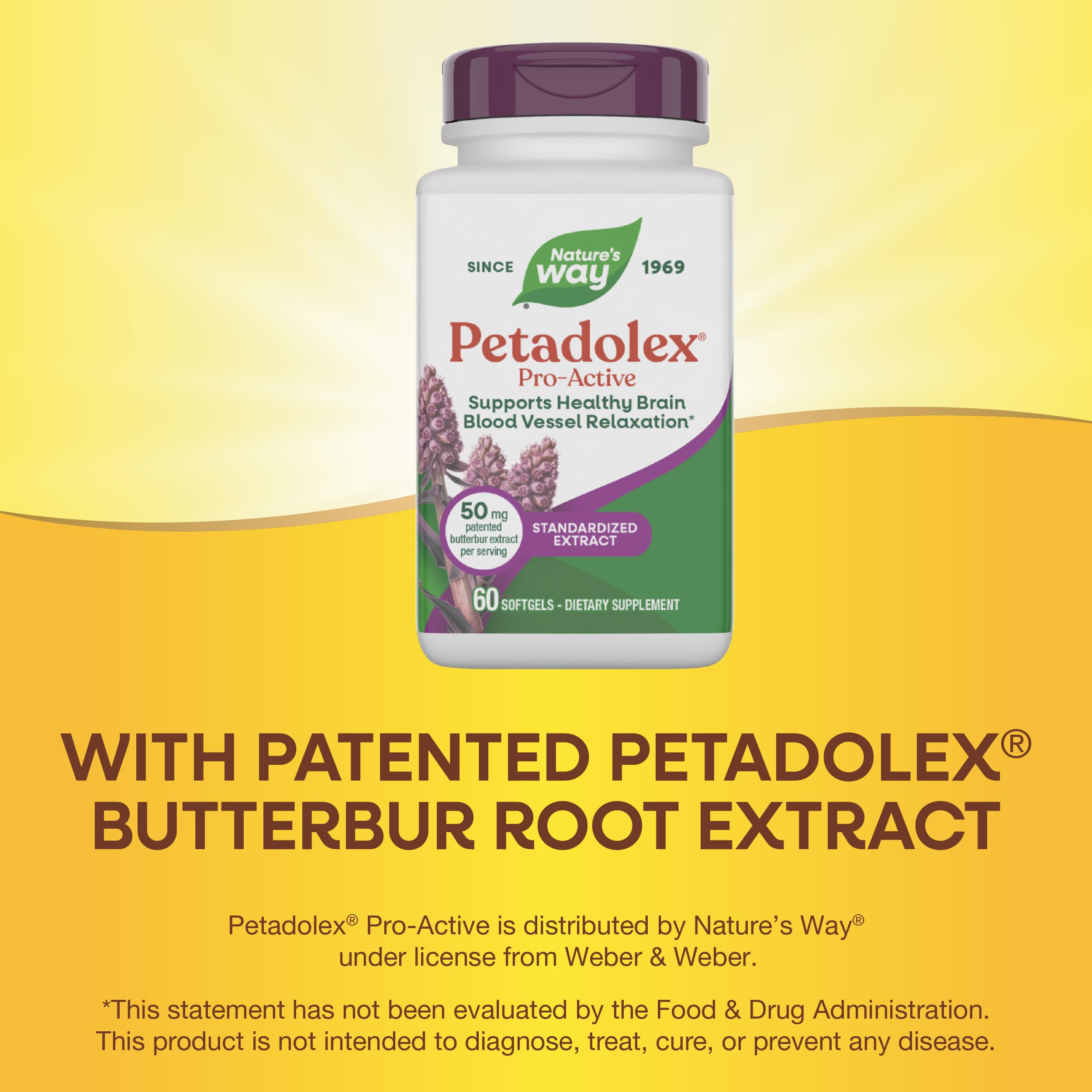 Nature's Way Petadolex Pro-Active label close-up communicates pure butterbur extract quality