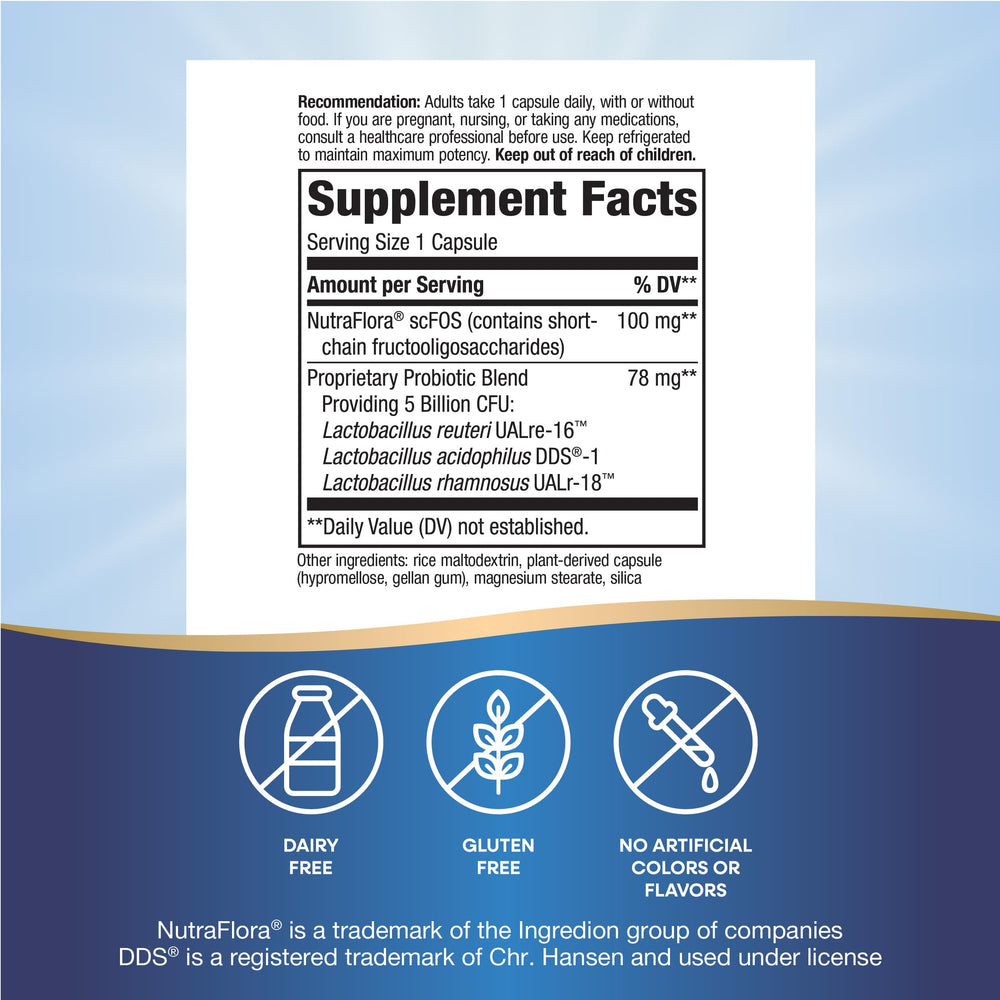 Primadophilus Reuteri capsule closeup highlights 5 billion cultures
