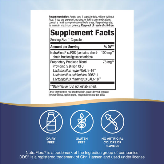 Primadophilus Reuteri capsule closeup highlights 5 billion cultures