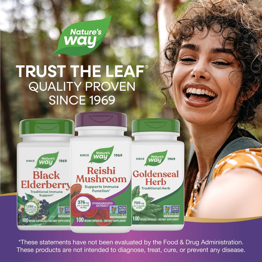 Nature's Way Reishi Non-GMO badge image signaling verified quality and trust.