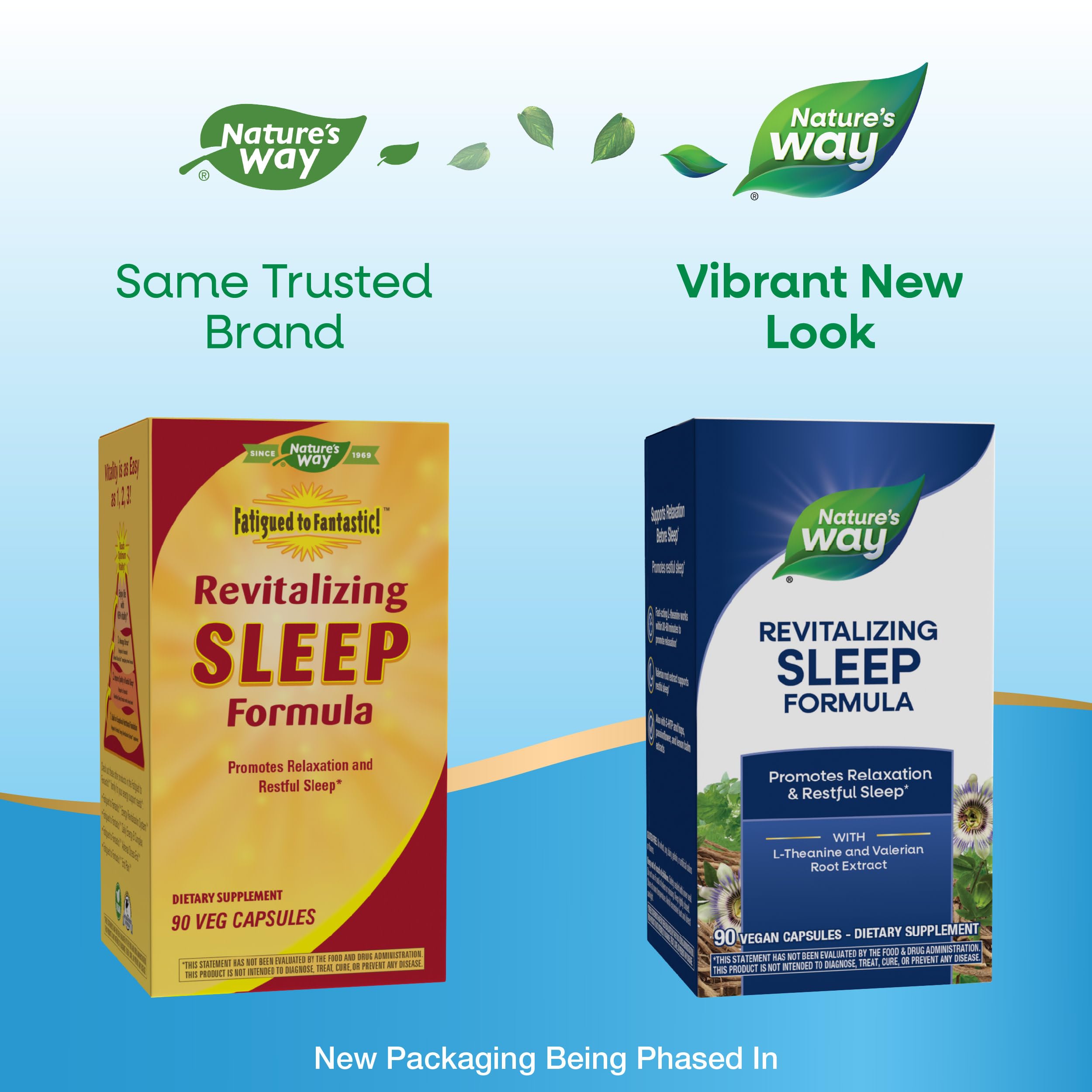 Closeup of Nature's Way Revitalizing Sleep Formula capsules for sleep support.