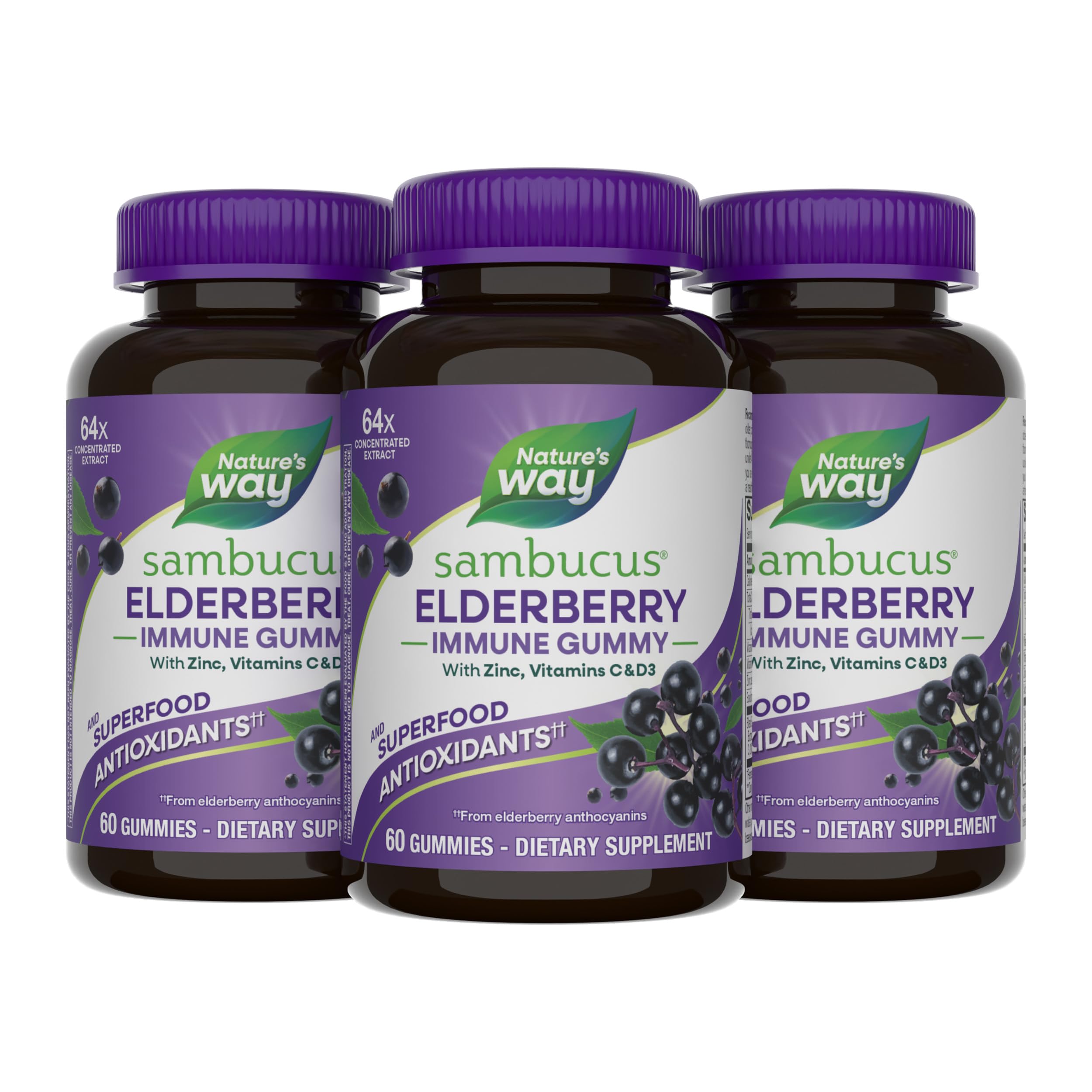 Nature's Way Sambucus Elderberry Gummies bottle—a tasty daily supplement for whole family wellness.