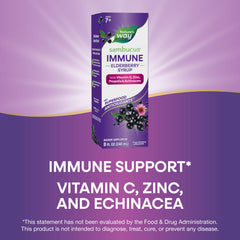 Nature's Way Sambucus Immune Elderberry Syrup packaging shows gluten-free and vegetarian options.
