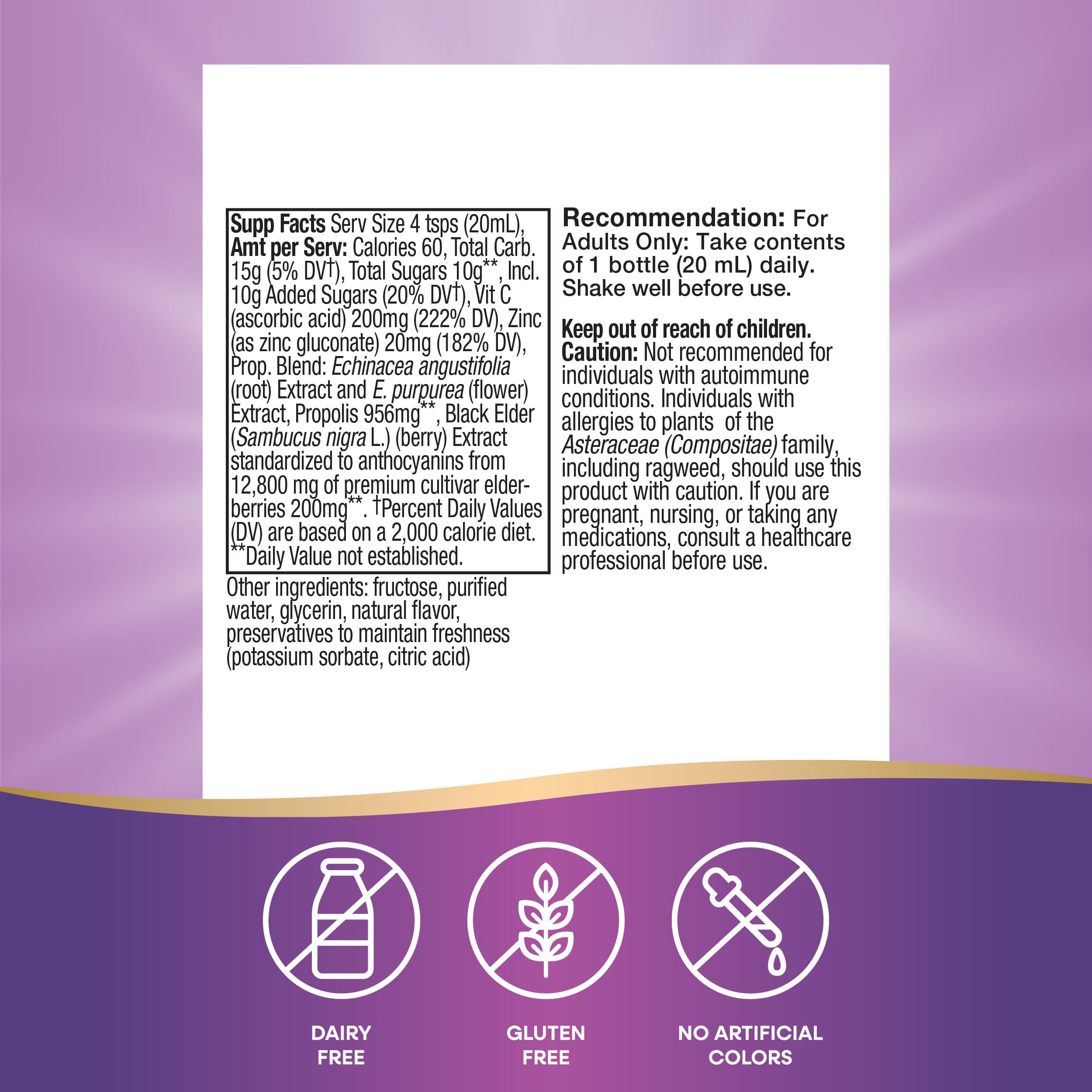 Vitamin C and zinc in Nature's Way Sambucus Immune Shots for daily micronutrient support