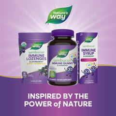 Nature's Way Sambucus Kids Gummies gluten-free vegetarian formula made with plant-based pectin.