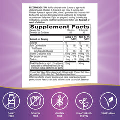 Nutrition icons show vitamin C and zinc in Nature's Way Sambucus Kids Gummies.