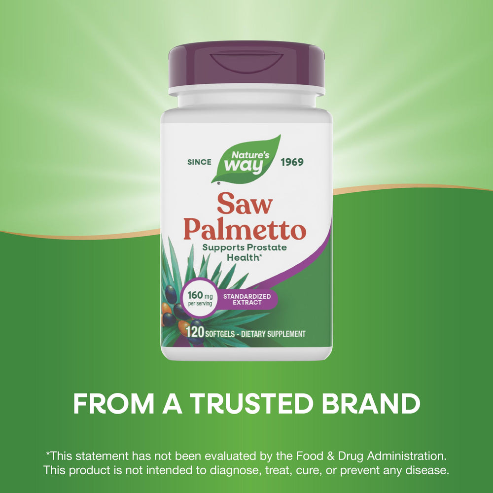 Two softgels per serving of Nature's Way Saw Palmetto for daily use.