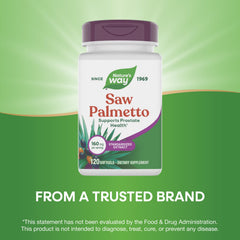 Two softgels per serving of Nature's Way Saw Palmetto for daily use.