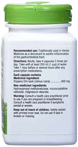 Nature's Way Slippery Elm Bark 100 vegetarian capsules ready for daily use.