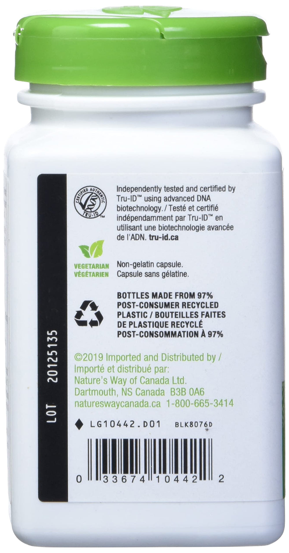 Nature's Way Slippery Elm Bark label details TRU-ID and non-GMO verification.