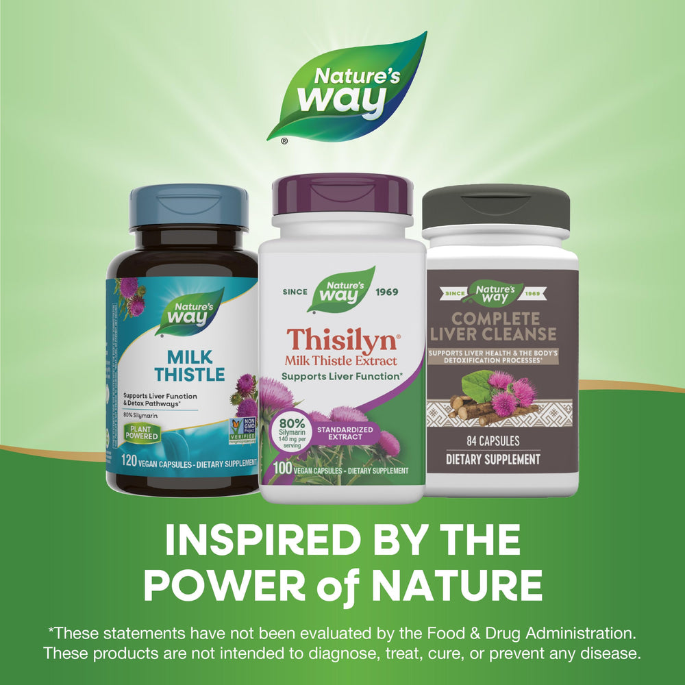Nature's Way Thisilyn natural formula highlights silymarin for antioxidant pathways.