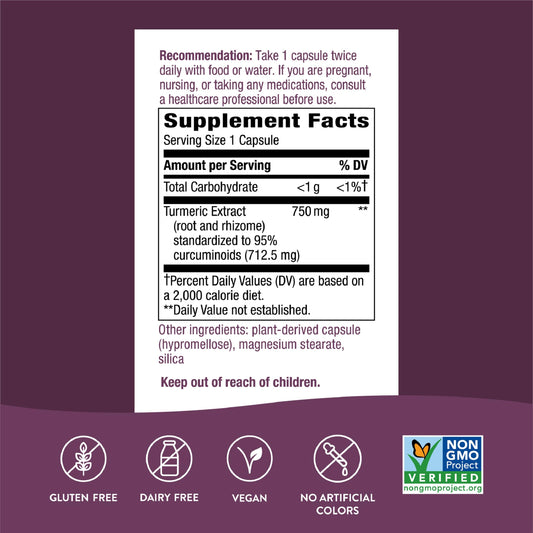 Nature's Way Turmeric Max Potency capsules closeup highlights vegan capsules for daily use