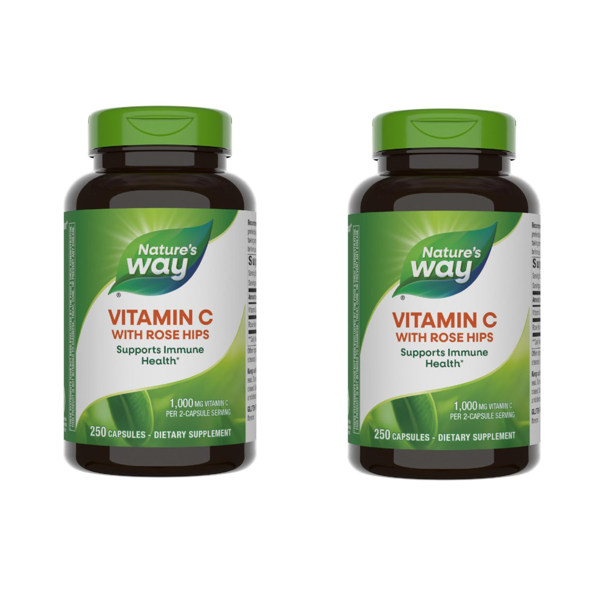 Nature's Way Vitamin C with Rose Hips bottle showing label and 1000 mg per 2-capsule serving