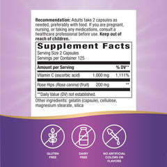 Close-up of Nature's Way Vitamin C with Rose Hips capsules for daily immune support