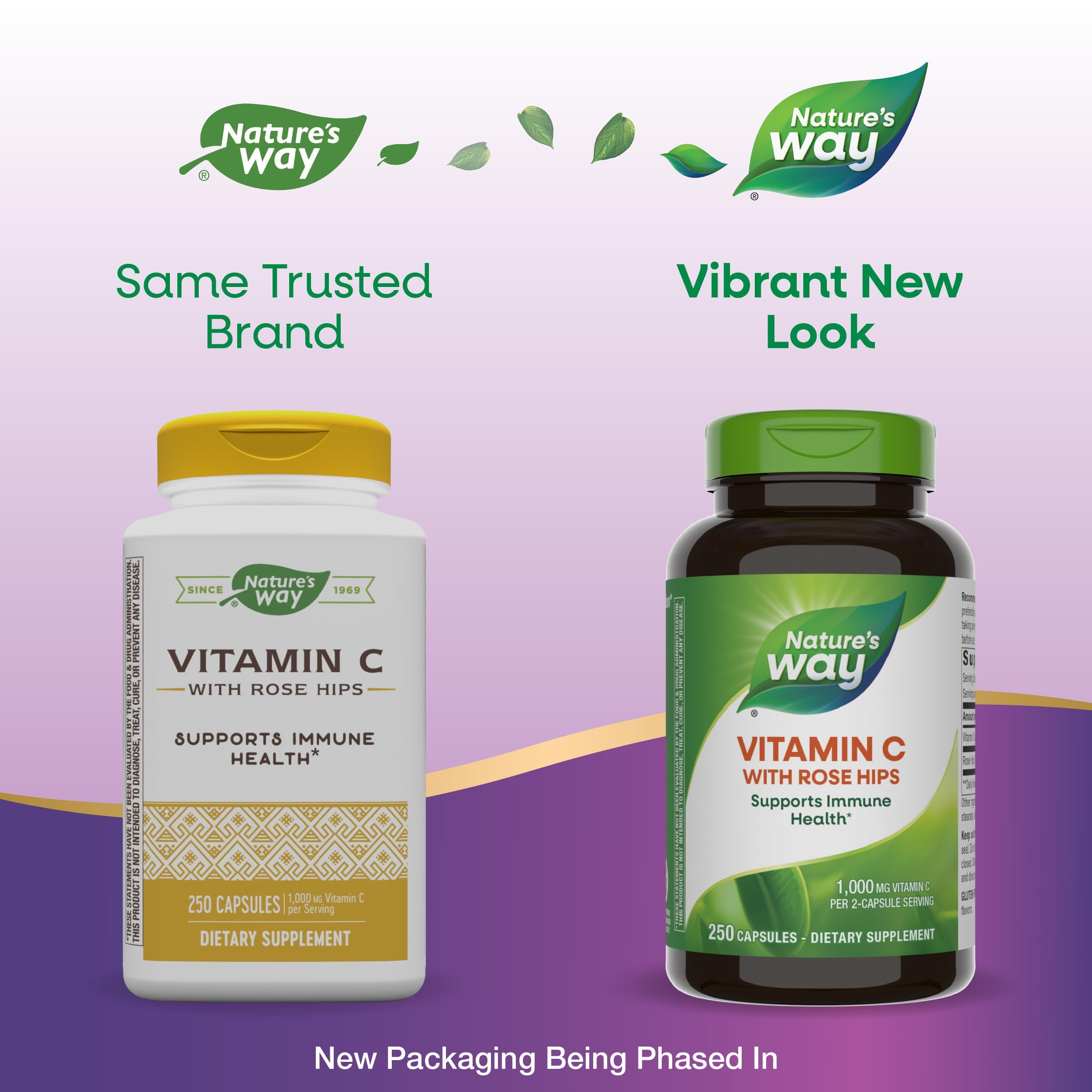 Nature's Way Vitamin C with Rose Hips label close-up with key ingredients