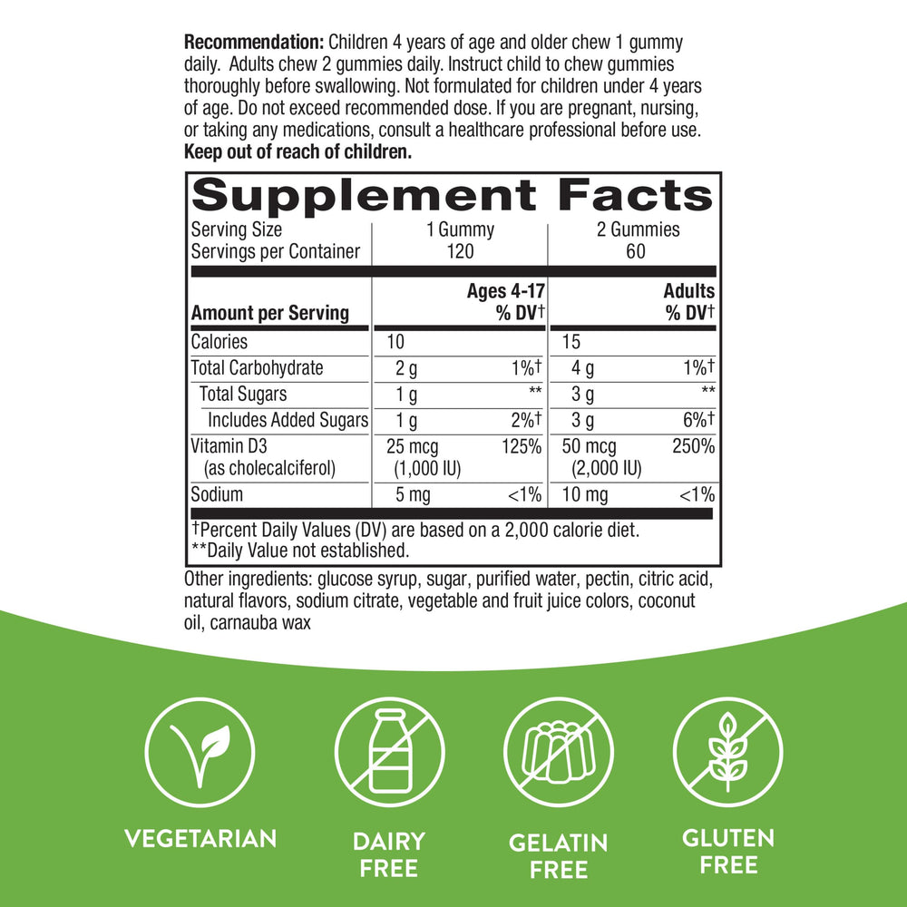 Nature's Way Vitamin D3 Gummies gluten-free plant pectin formulation supports dietary needs