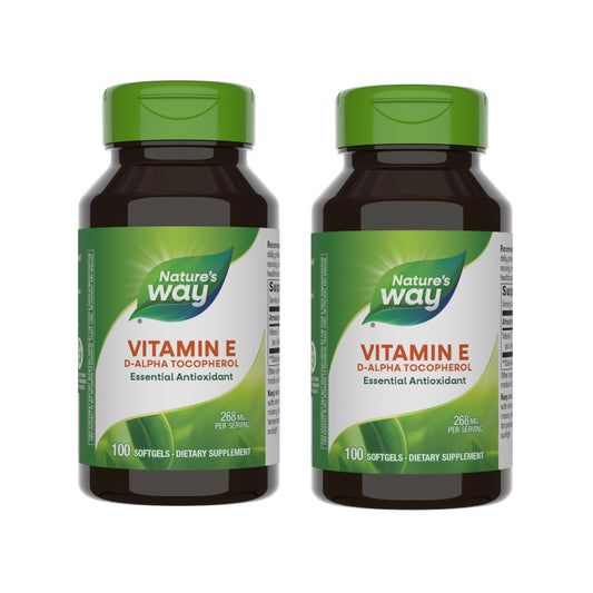 Nature's Way Vitamin E softgels bottle showing easy daily antioxidant support.
