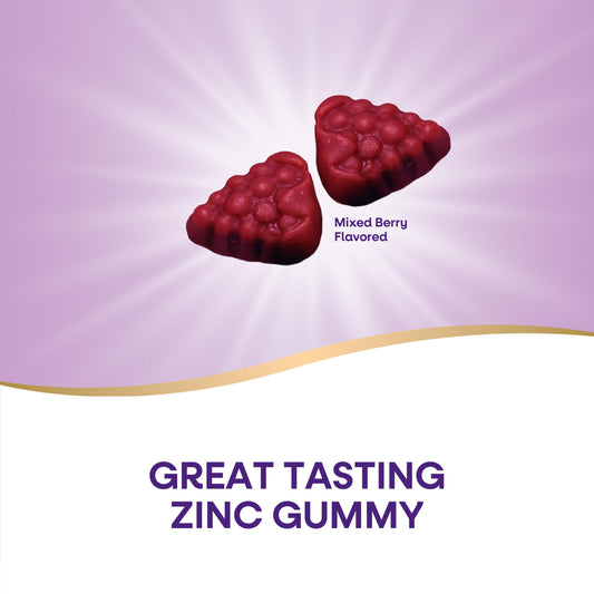 Nature's Way Zinc Gummies bottle back label with zinc DV and ingredients details for absorption