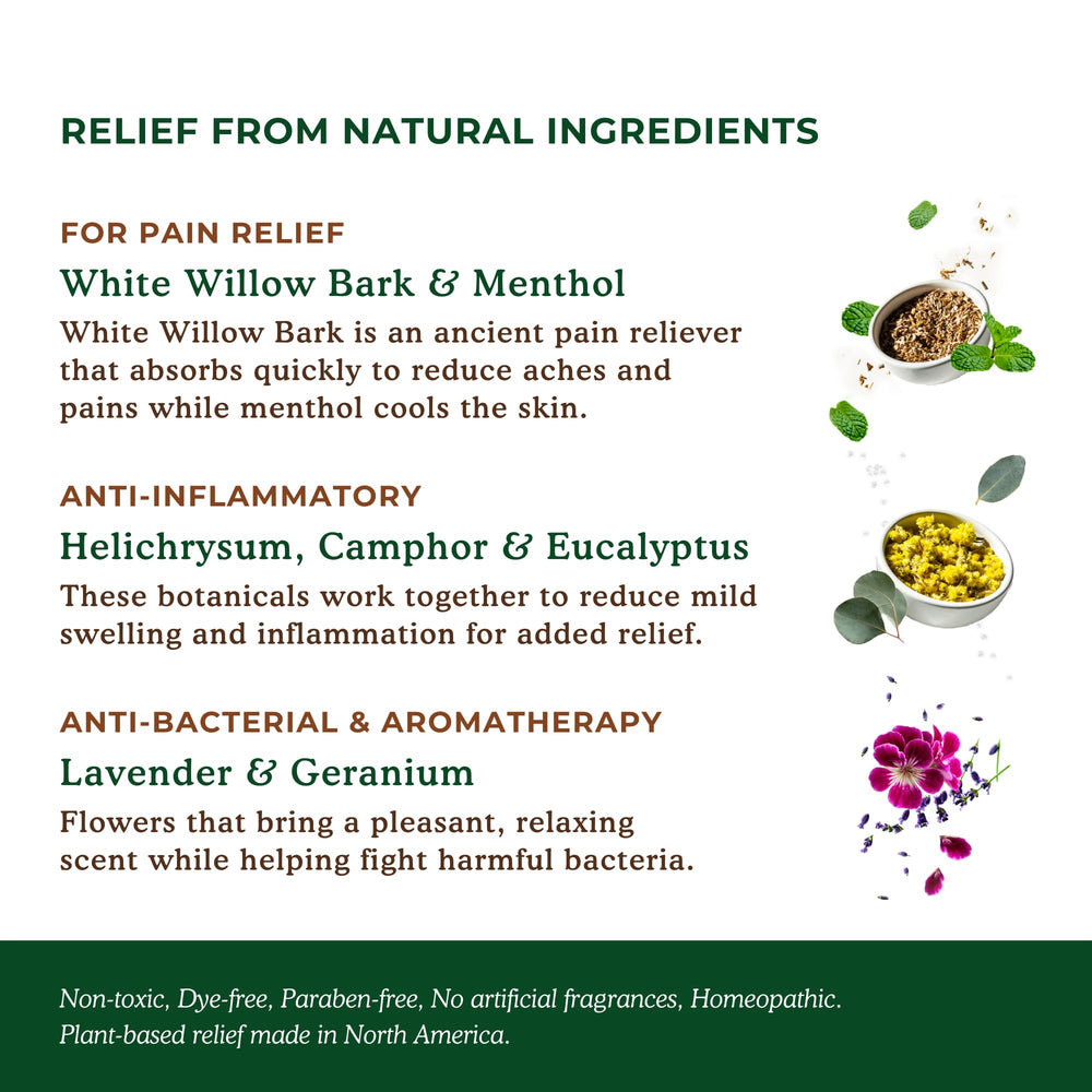 Nature's Willow arnica-helichrysum-lavender blend patch promotes soothing comfort.