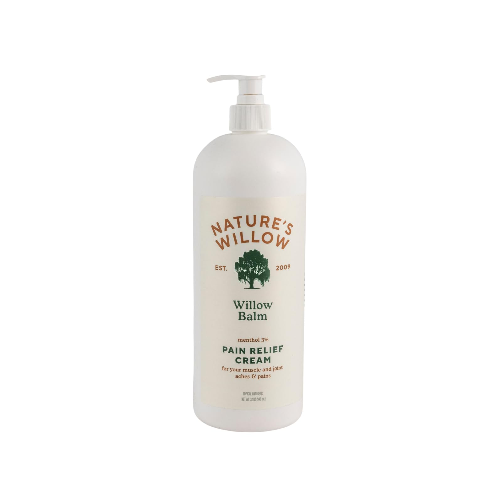 Nature's Willow Willow Balm bottle showing 32oz size for easy relief