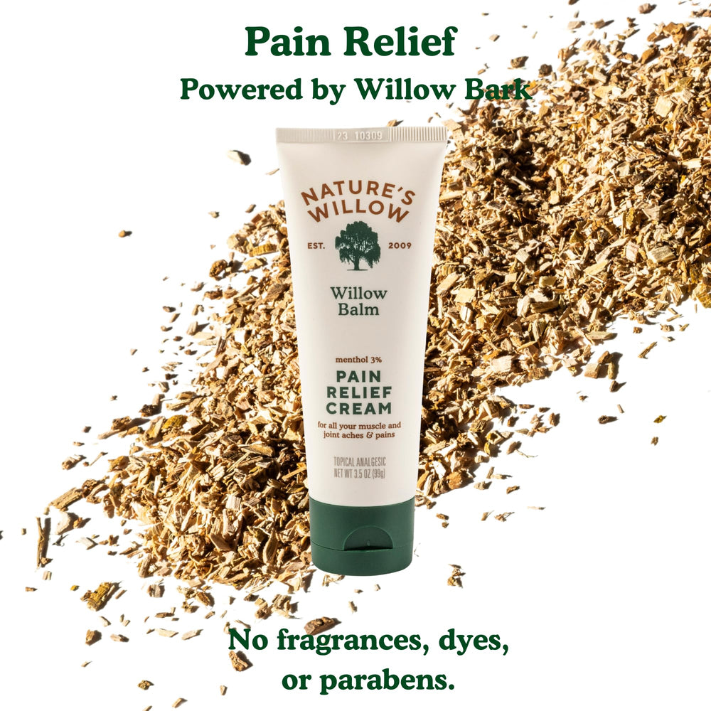 Nature's Willow Willow Balm label highlighting natural ingredients and gentle care