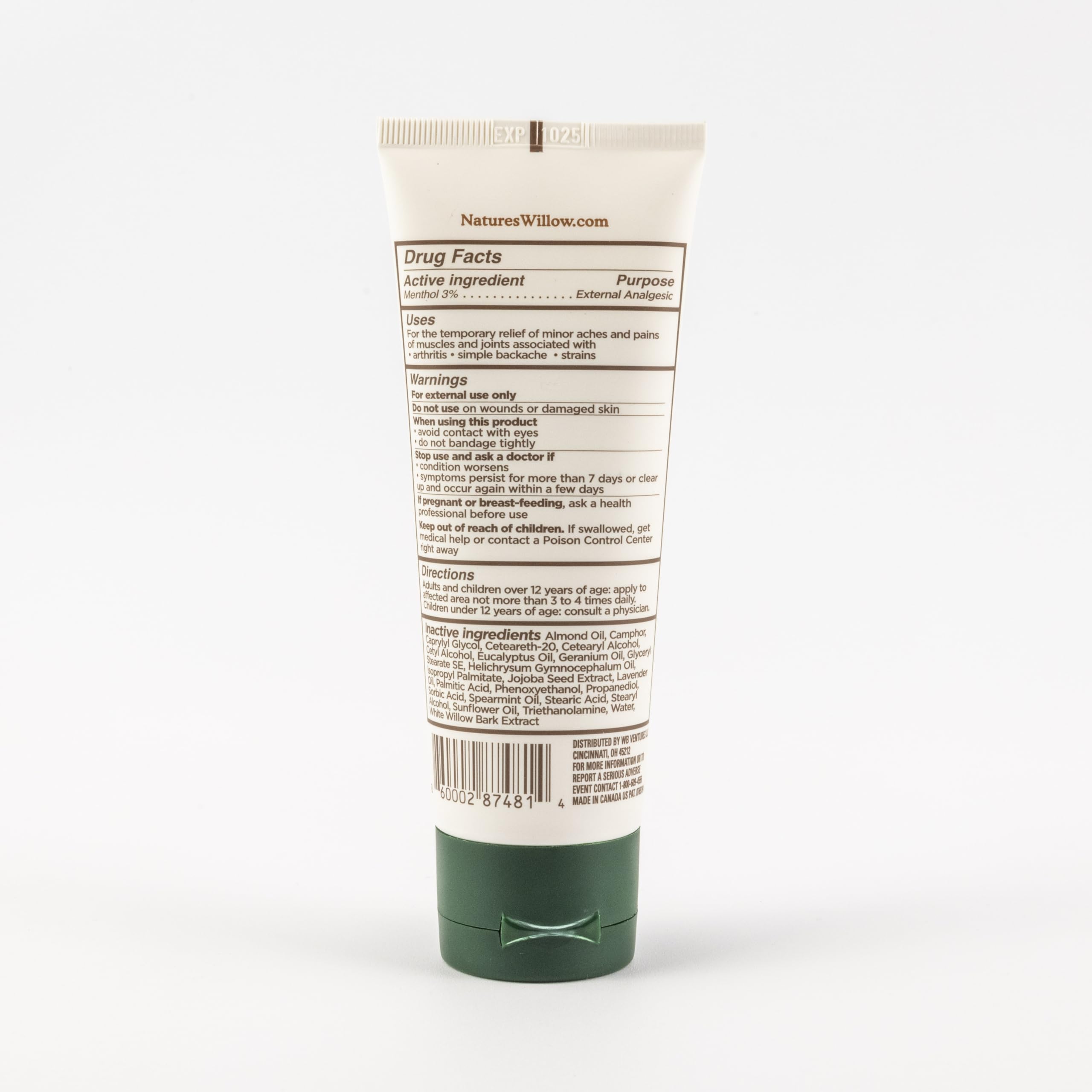 Nature's Willow Willow Balm in a travel-friendly tube for on-the-go relief