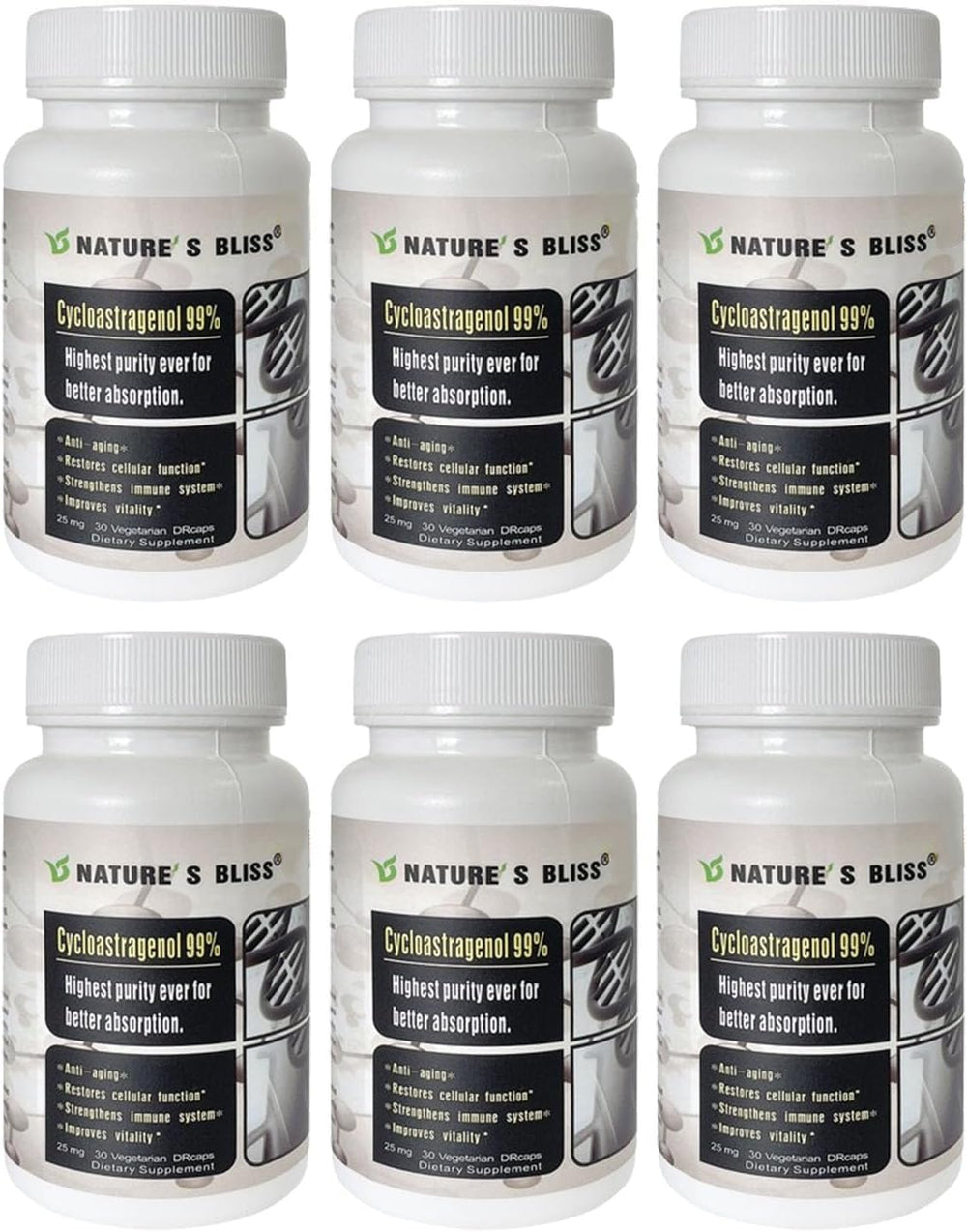 Nature'sbliss Cycloastragenol 25mg bottle demonstrates consistent dosing for daily wellness