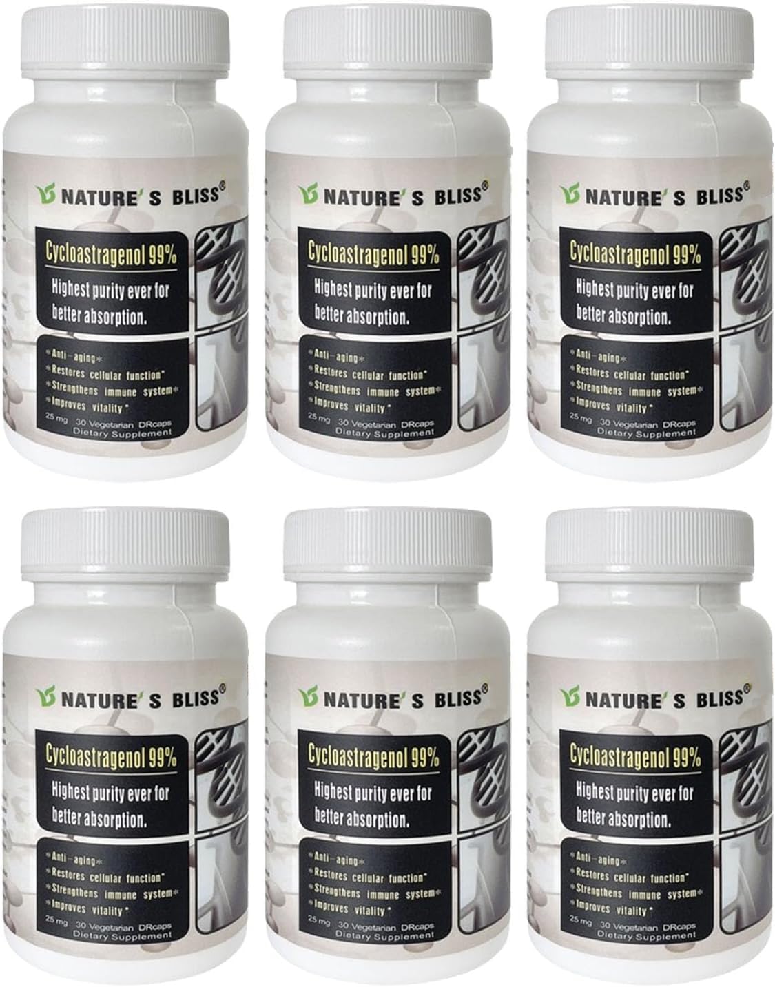 Nature'sbliss Cycloastragenol 25mg bottle demonstrates consistent dosing for daily wellness