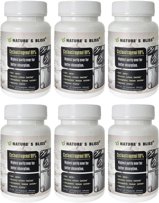Nature'sbliss Cycloastragenol 25mg bottle demonstrates consistent dosing for daily wellness