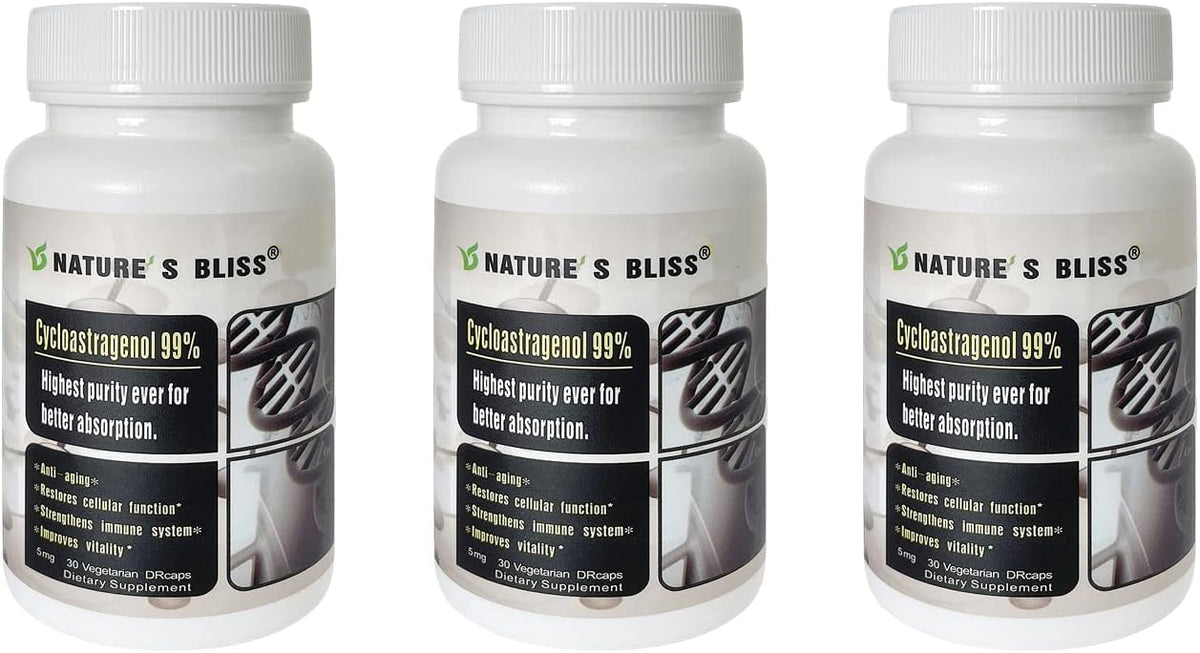 Nature'sbliss Cycloastragenol bottle on display for daily use