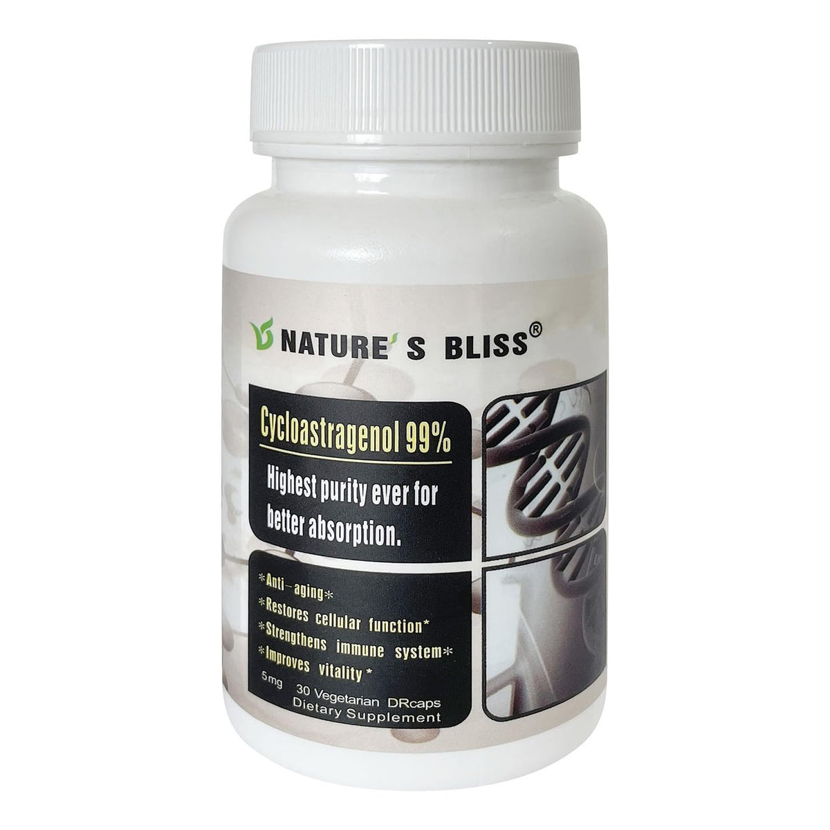 Nature'sbliss stomach-acid protected capsules in bottle ensure gentle intestinal delivery.