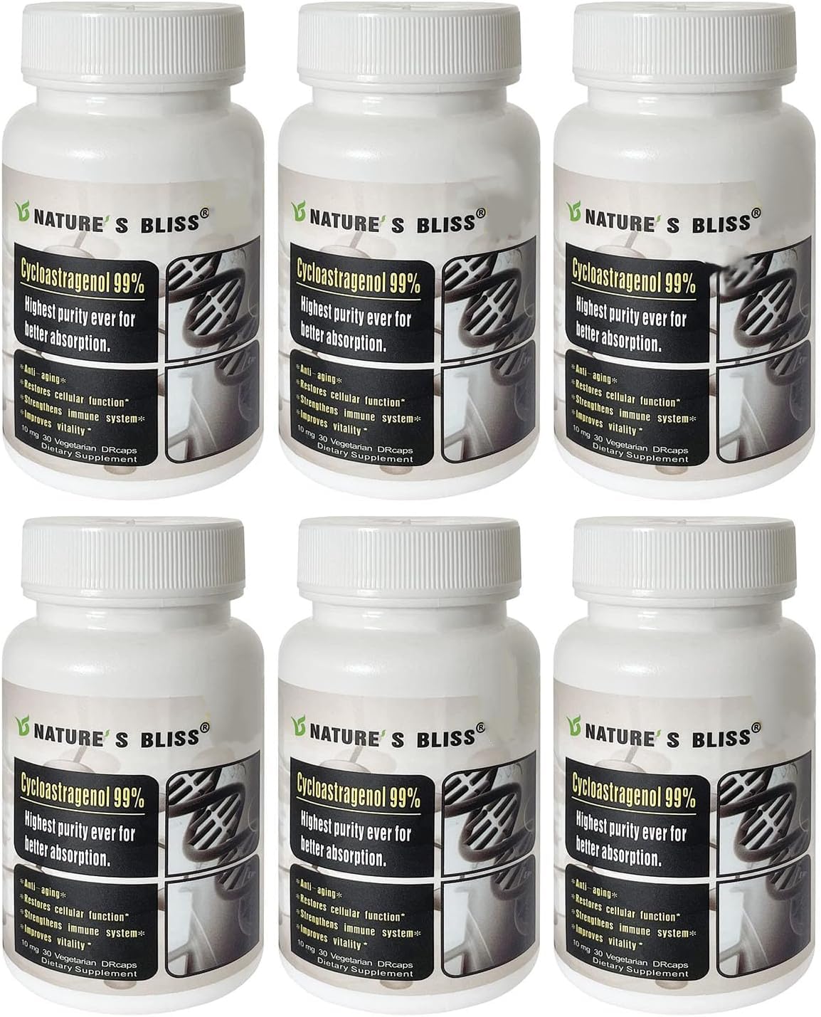 Nature'sbliss telomerase cycloastragenol bottle shows purity and secure packaging.